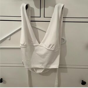 Garage tie halter top with open back